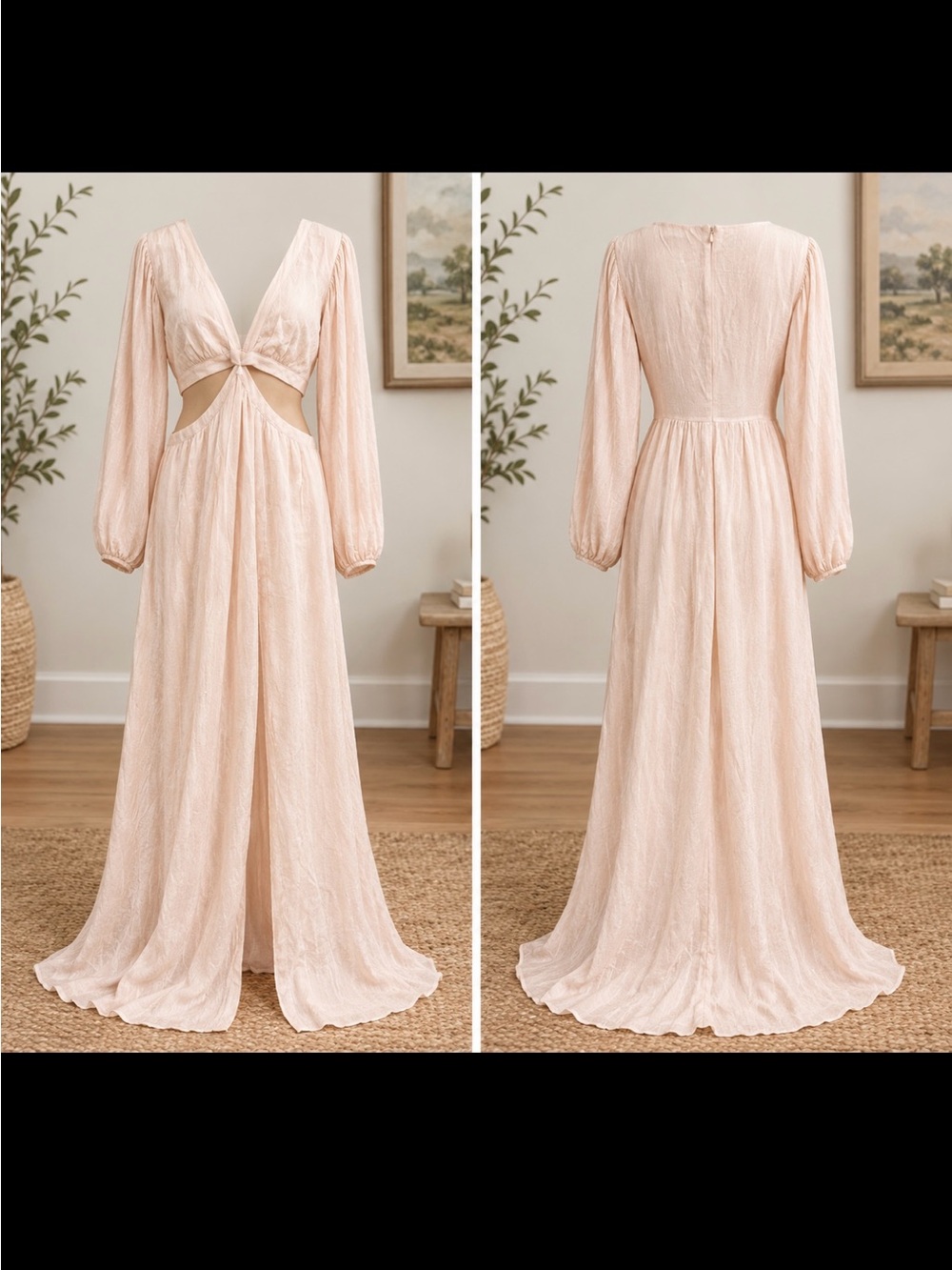 Light Blush Side Cutout Balloon Sleeve Maxi Dress Showpo. Paige Women's size 14